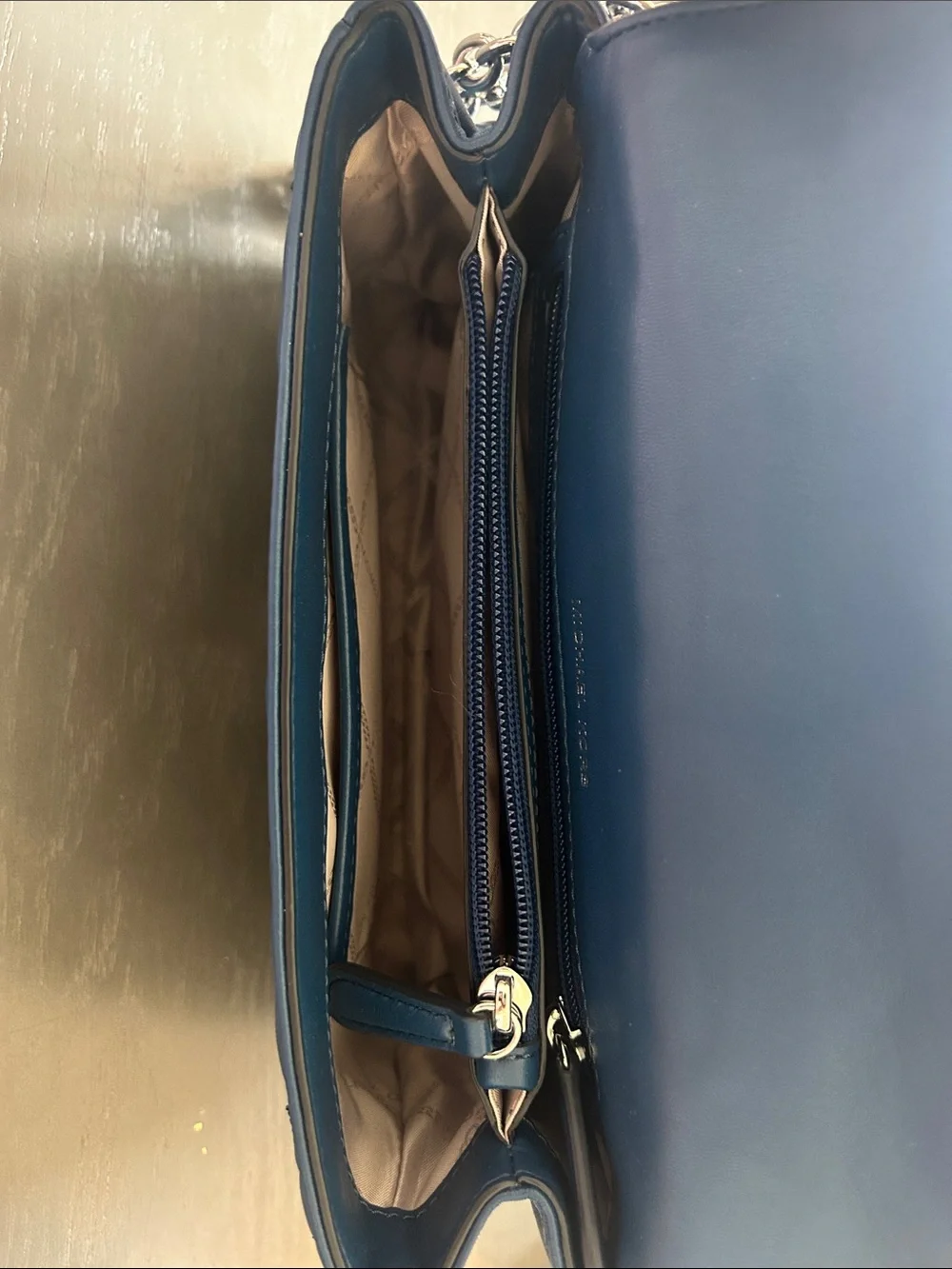 Michael Kors Quilted Navy Blue Leather Crossbody with Gold-Tone Hardware